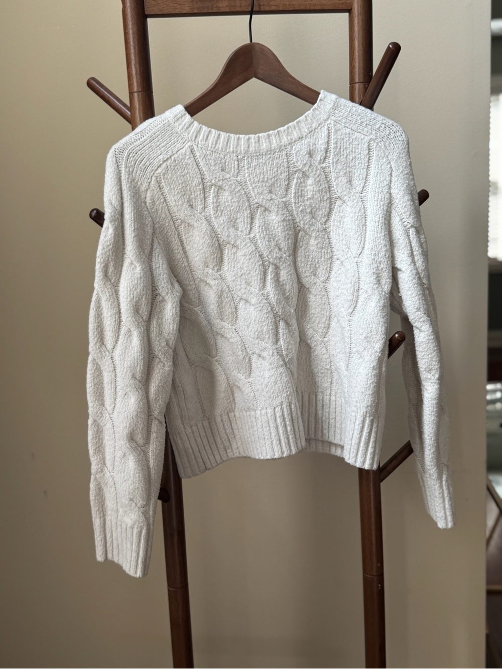 abercrombie kids Cream Cable Knit Crewneck Sweater